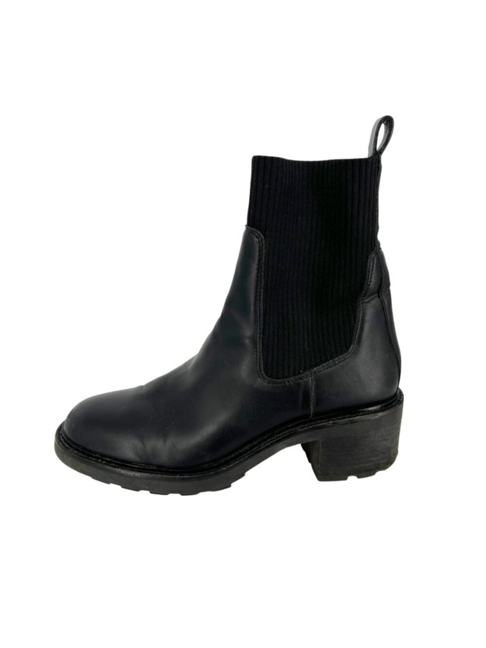 Steve Madden Kiley Black Leather Knit Block Heel Ankle Boots Size 9